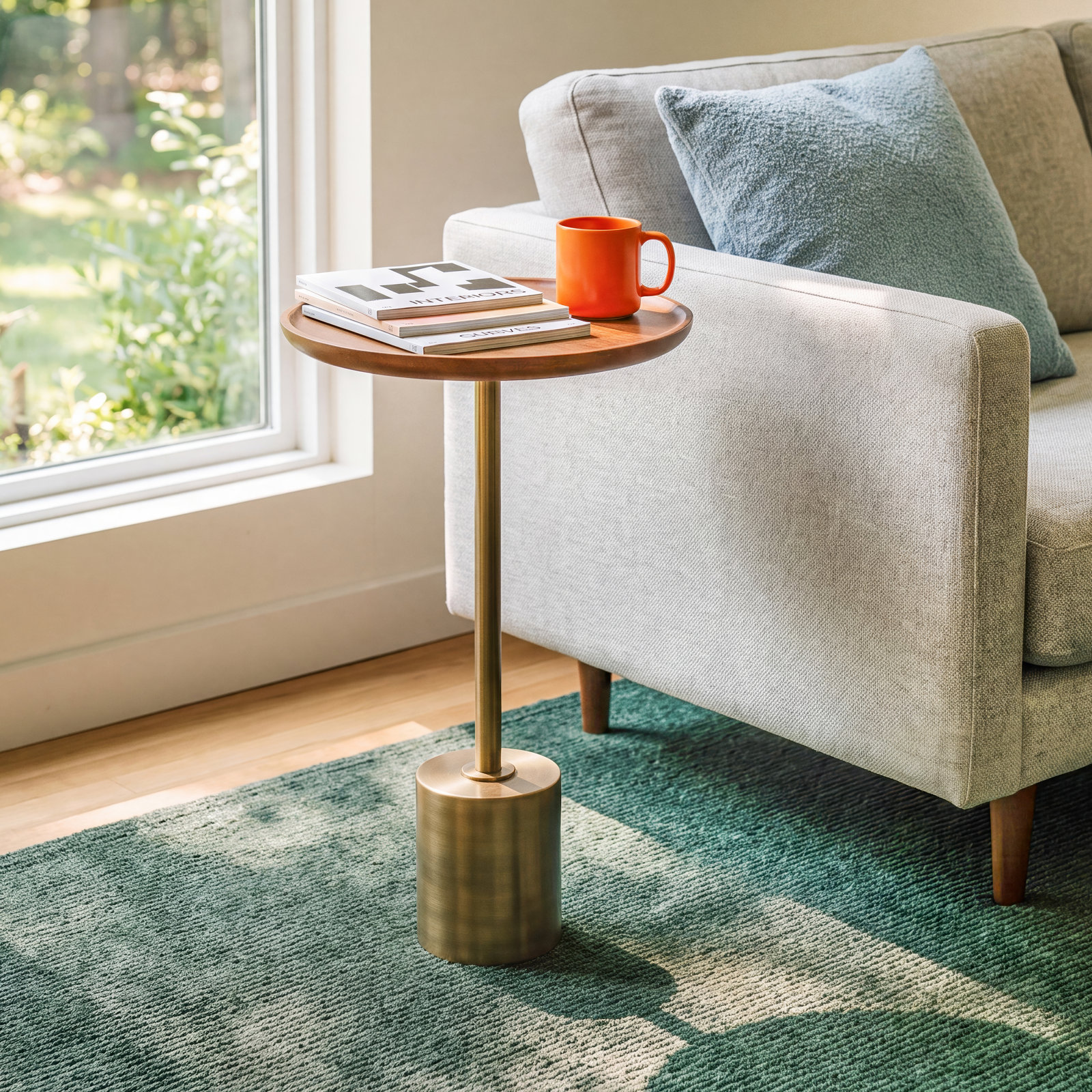 Armengol Solid Wood End Table, Walnut, Brass, 24'' H X 10'' W X 10'' D