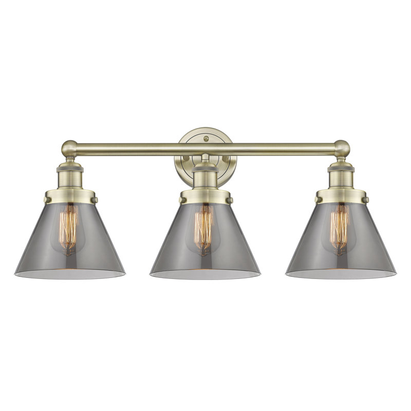3 - Light Dimmable Vanity Light, Plated Smoke, Antique Brass