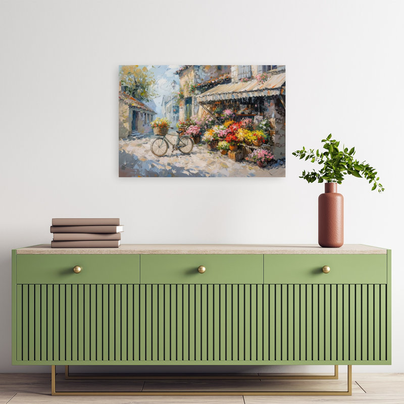 «Flower Market III Peaceful Romantic Rustic Architecture Flower», reproduction d'art murale, 16" H x 24" W