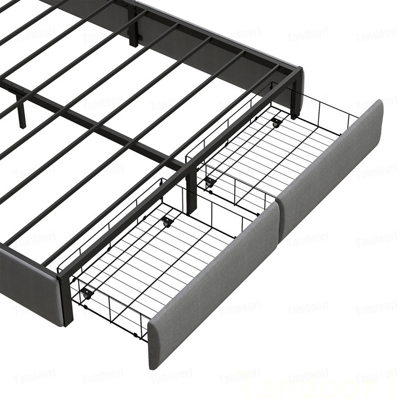 Structure de lit grand format avec lumières à DEL RVB et station de charge, lit plateforme tapissier avec 2 tiroirs sous le lit et tête de lit, lit en métal robuste, aucun sommier requis