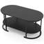 Table basse ovale à 2 niveaux avec rangement ouvert Hommoo, table d'appoint en bois pour le salon, décor de style campagne moderne-132677311