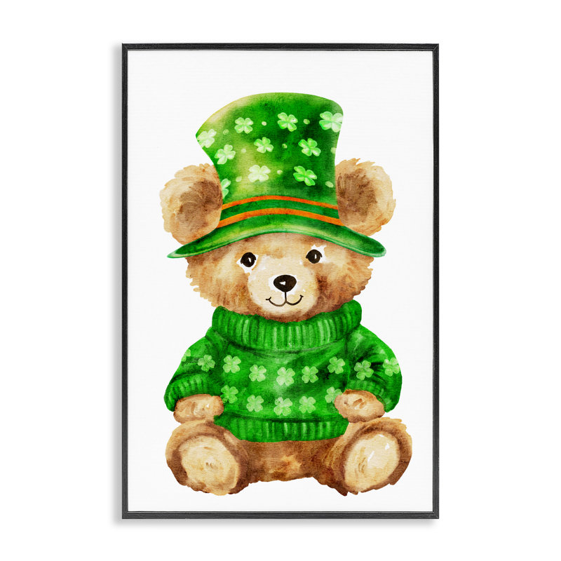Giclée encadrée d'ours de la Saint-Patty, design par Amy Hall, H 18 po x l 12 po, Giclée encadrée noir minuit