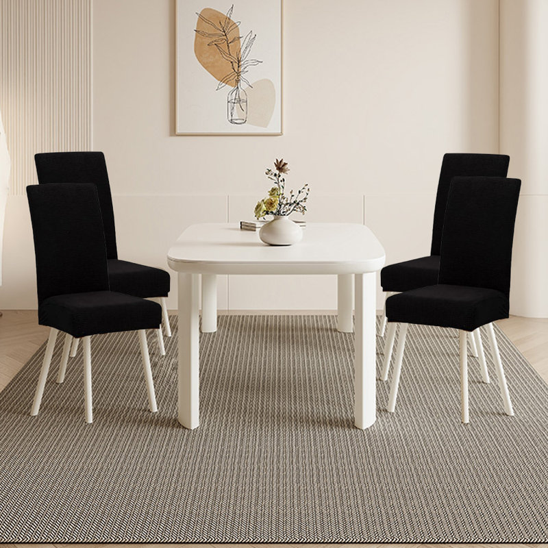 Ensemble de 4 housses de protection extensibles pour chaise de salle à manger, Mélange de polyester noir