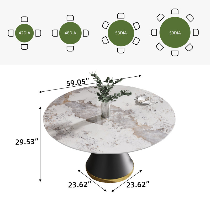 Round Stone Dining Table for Modern Living Room, Home, 29.53" H x 59.05" L x 59.05" W, Chanel