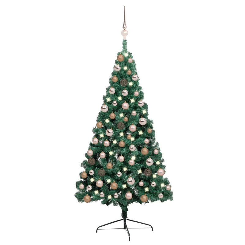 Artificial Christmas Tree with LEDs&Ball Set, Green, 240 cm, with 60 Rose Gold Balls