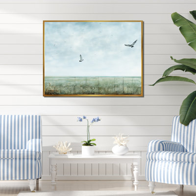 Minimalisme, mouettes, vol - art mural minimaliste côtier