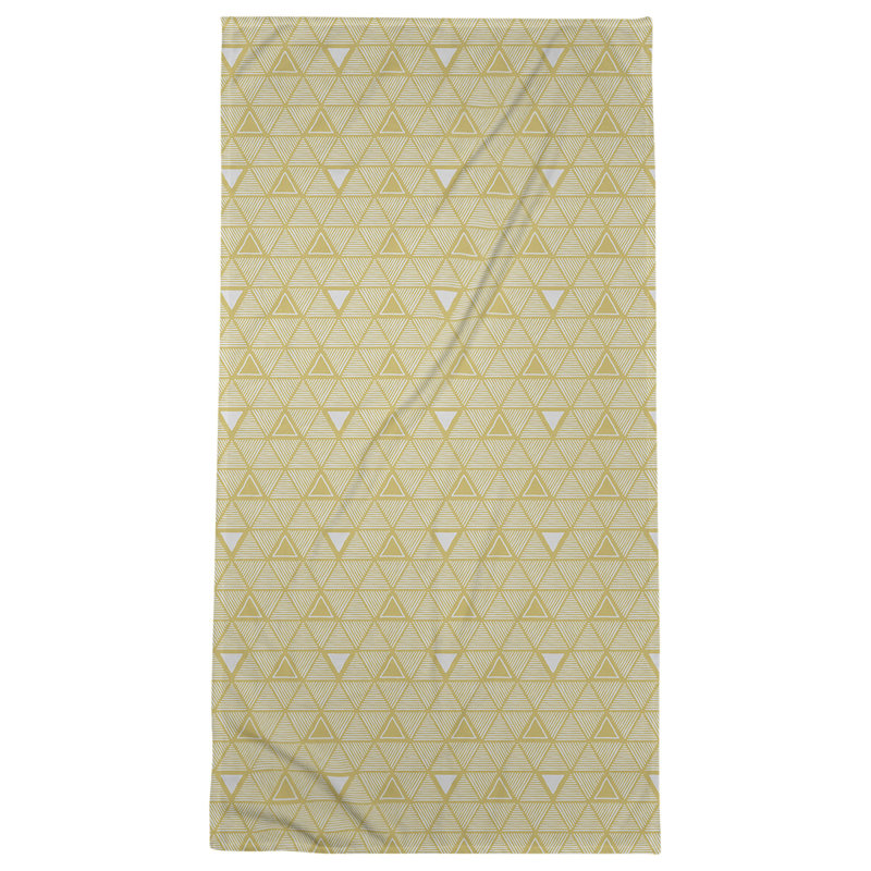 Serviette de plage classique à motif de triangles dessinés à la main, Olive / Blanc