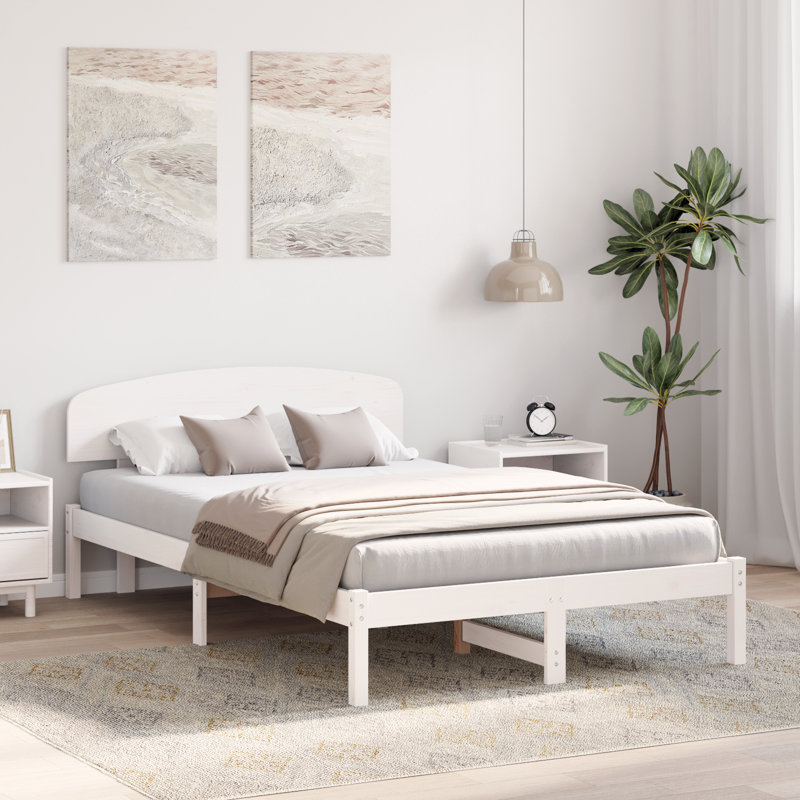 Vidaxl Bed Frame With Headboard Solid Pine Wood, Small Double (4'), White