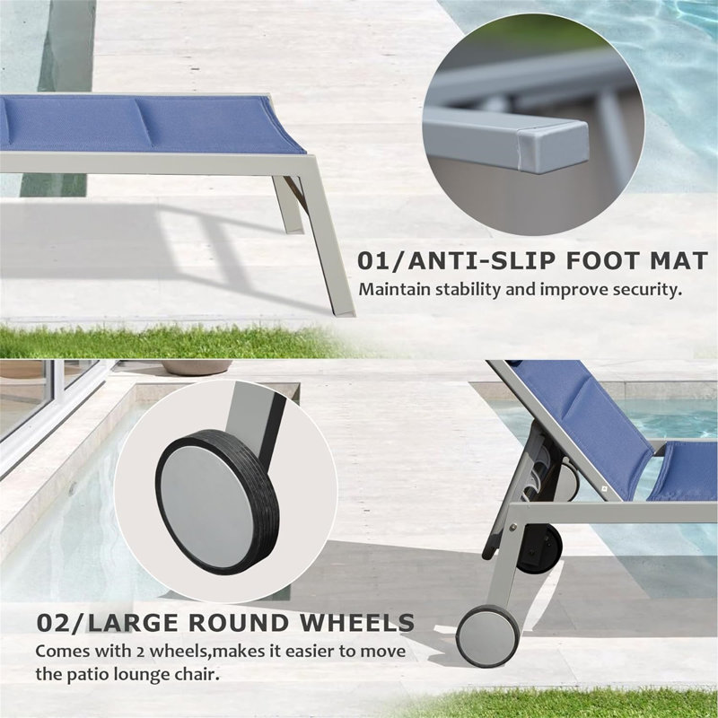 Outdoor Patio Chaise Lounge Set Of 3, Navy Blue