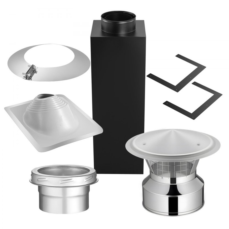 Ensemble de traversée pour tuyau de cheminée de 6 pouces, ensemble de cheminée de passage interne en acier inoxydable avec capuchon de pluie, plaque de solin imperméable pour toiture à toit incliné de 30 à 45 degrés (pas de tuyau droit)