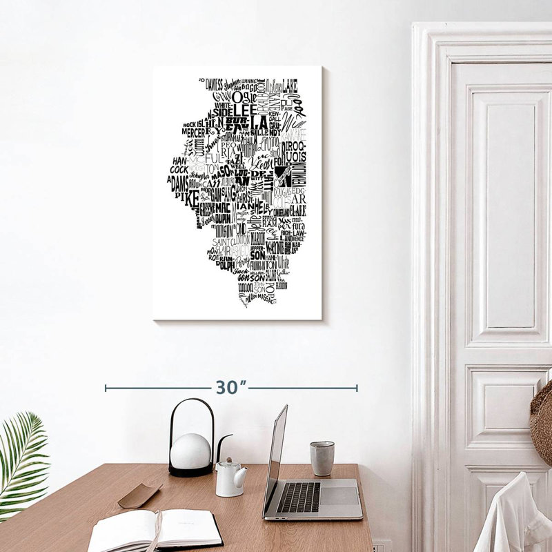 Illinois Map Typography, 30" H x 20" W