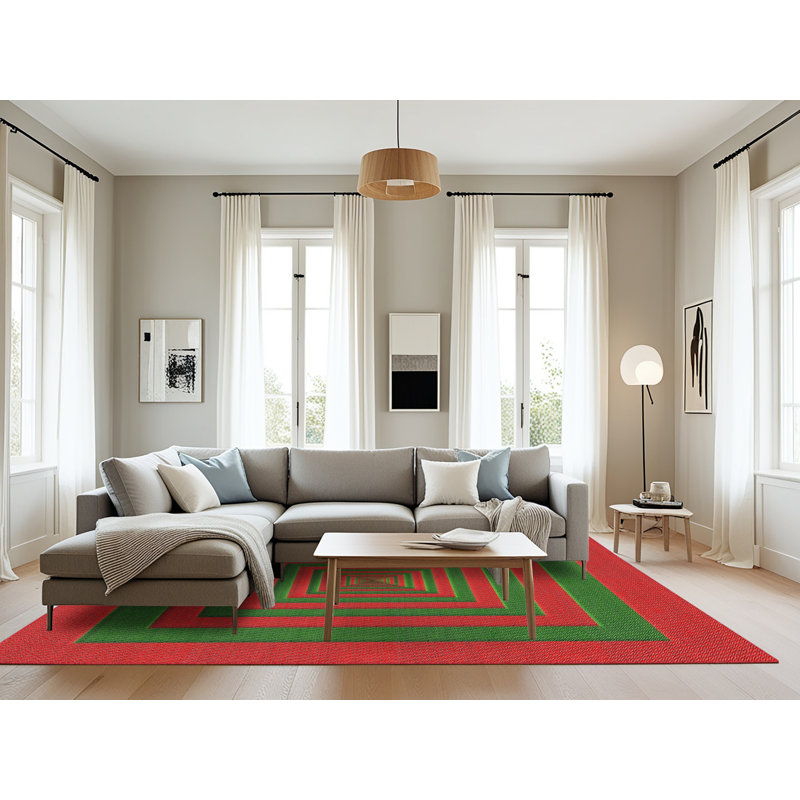 Tapis géométrique rouge / vert, Rectangle 8 pi x 10 pi