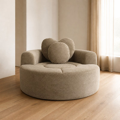 Round Convertible Sofa Bed with Memory Foam Seating, Cloud-Style Comfort, Decorative Pillows, Breathable Upholstery, and No-Tool Setup for Living Rooms, Apartments, Offices, and Small Spaces