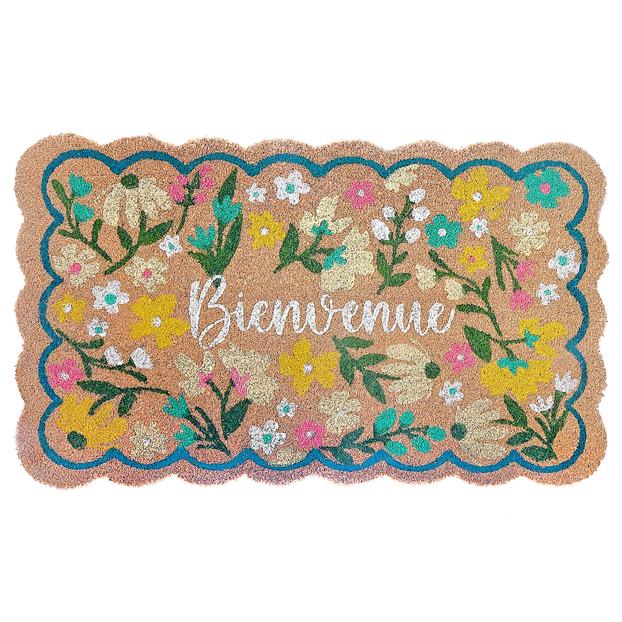 Ophelia & Co. Scallop Shape Flowers Coir Door Mat Bienvenue - Wayfair
