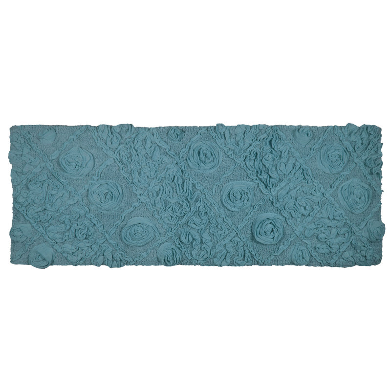 Schoenberger Floral Design Cotton Bath Rug, Blue, 54" L x 21" W