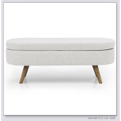 Repose-pieds ovale avec rangement en bois d'hévéa - Banc rembourré en tissu