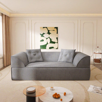 3-Seater Sofa, 3-In-1 Convertible Sofa Bed, 79.5" Modern Deep Seat Couch With 2 Pillows,, Sparkling Chenille Fabric Sofa,Chaise Lounge