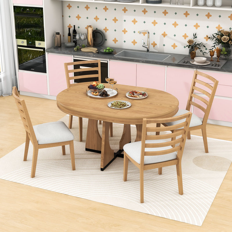 Ensemble de table de salle à manger 5 pièces avec rallonge amovible, Naturel