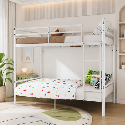 Bunk Bed with Ladder and high Guardrail Metal Bunk Bed, Storage Space, Noise Free,Twin Over Twin Size,White
