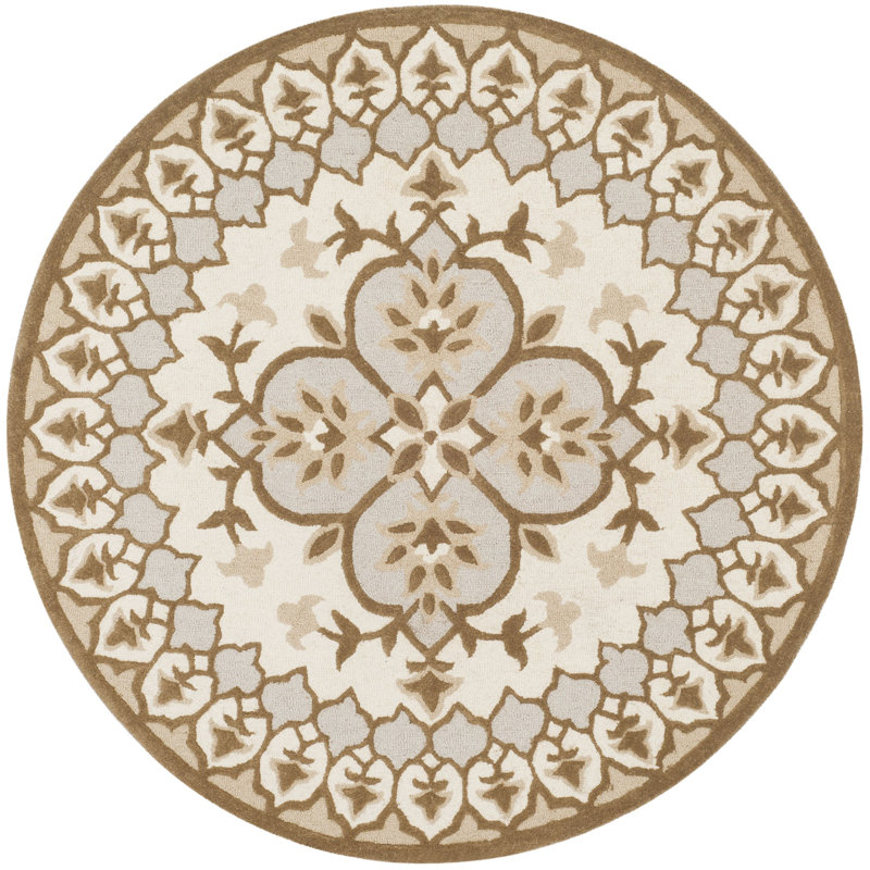 Tapis floral en laine touffeté à la main Miu, Rond 5 pi