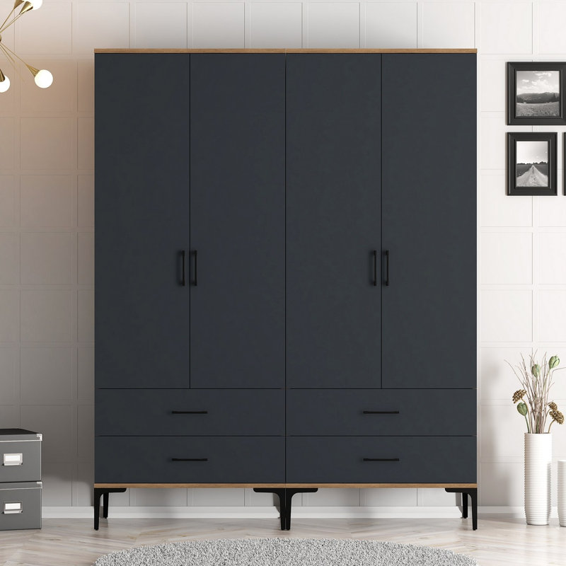 Berend 4 Door Manufactured Wood Wardrobe, Walnut/Anthracite