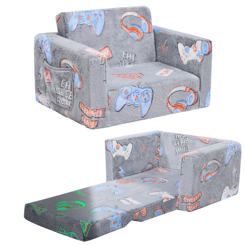 Amilee Kids Couch Sofa, Folding Toddler Couch, 16" H x 23.6" W x 17" D, Gray Games