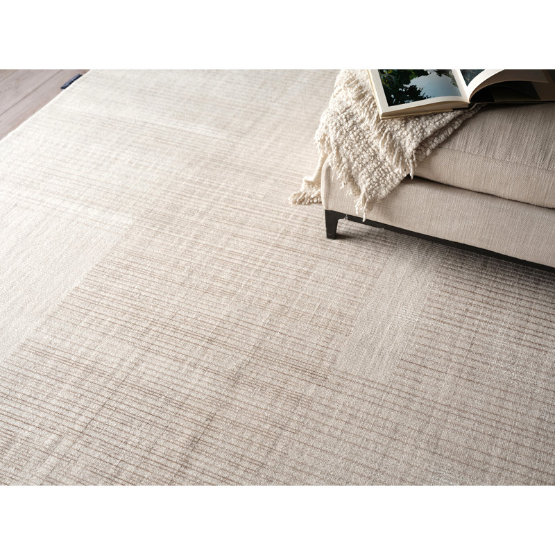 Cantori Hand Loomed Wool/Silk Striped Area Rug in Ivory/Light Beige, Rectangle 4' x 6'