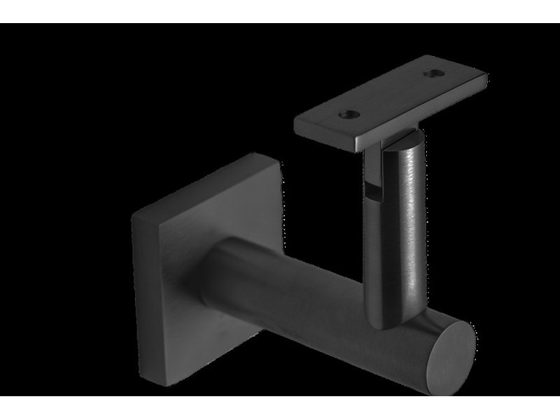 Glass Mount Handrail Bracket with Square Rose and Flat Plate, Satin Black