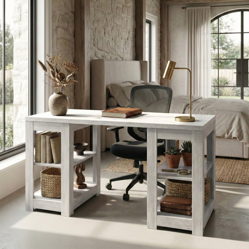 Table d'étude 59,1 "avec rangement ouvert et tablettes Pruitt Hollister, Gris