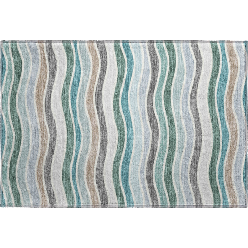 Premium Machine Washable Mayfield AMF2333 Stripes Rug, Teal, 2'6" x 3'10"