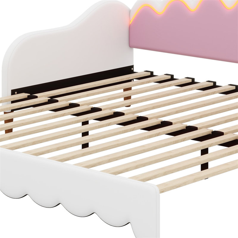 Lit de jour extensible avec lumières DEL, lit de jour rembourré princesse moderne avec tête de lit couronne, Blanc