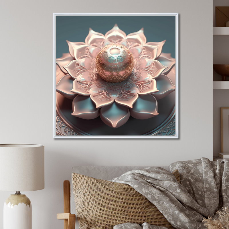 Exquis mandala de lotus or rose sur toile, Cadre flottant blanc, 30" H x 30" W