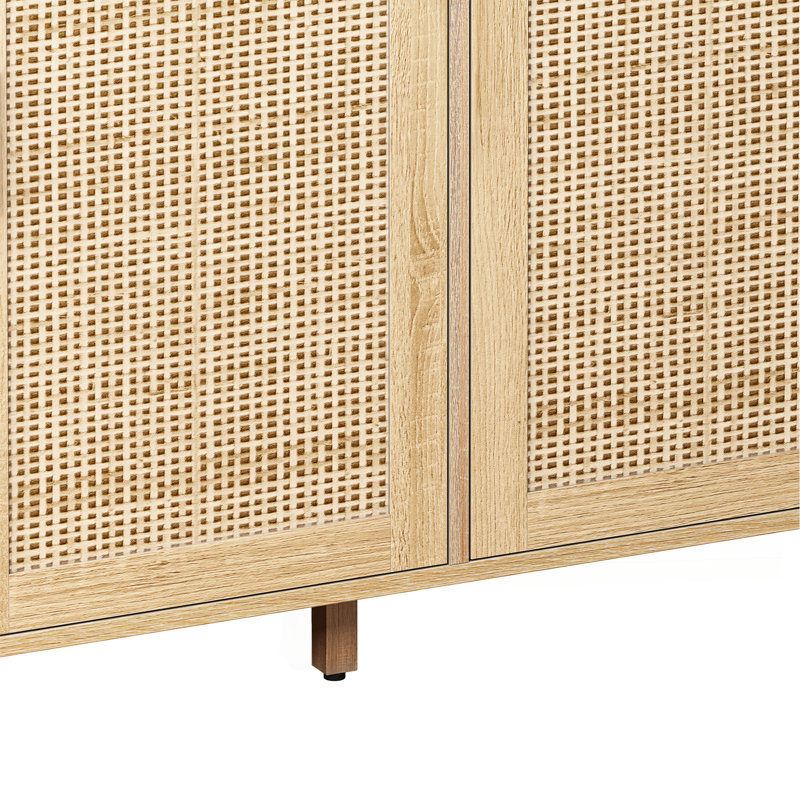 62.20"Elegant And Functional 4-Door Rattan Decorative Storage Cabinet,For Bedroom,Living Room,Office,Easy Assembly, Natural