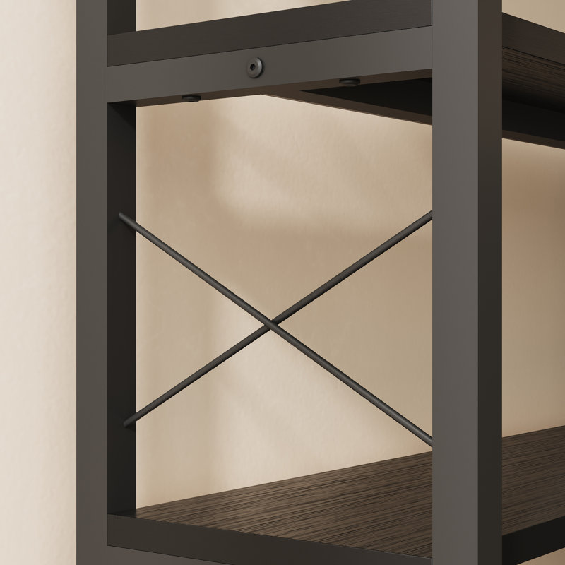 Black Wood Industrial Corner Bookshelf with Storage Cabinet