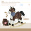 Chevaux et animaux à bascule bruns avec structure en métal, 11,8 x 4,3 x 11 po, bois de peuplier et métal