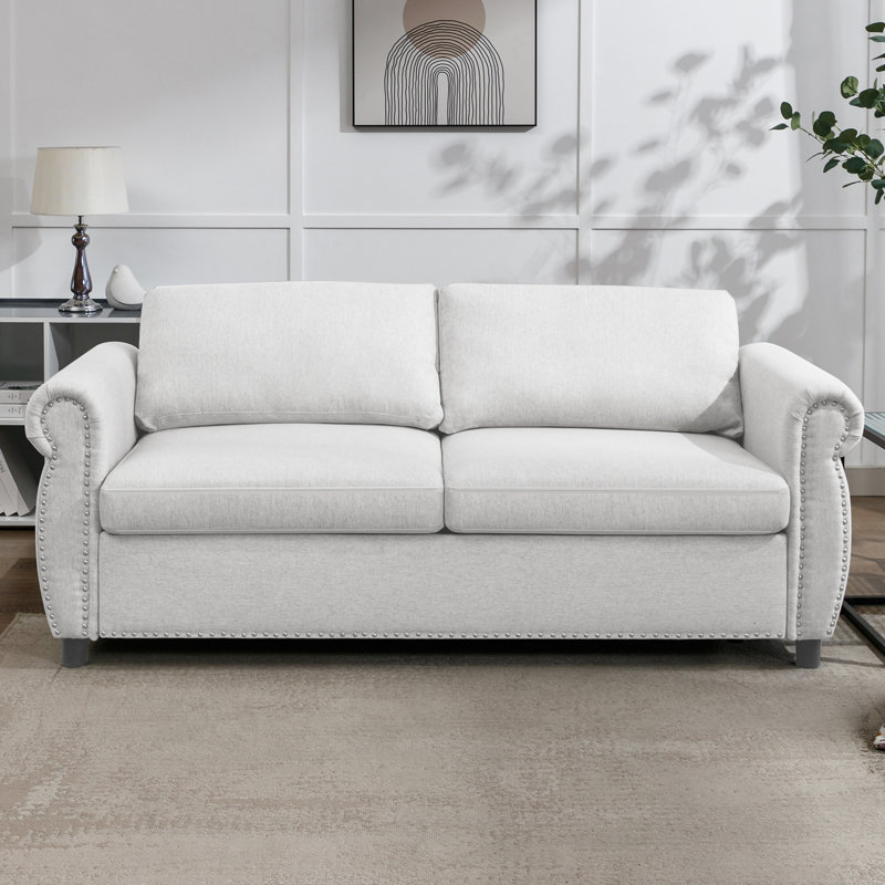 Convertible 2-in-1 Pull Out Loveseat Sleeper Sofa with High Resilience Mattress, Beige Velvet, 30.31" H x 70.47" W x 28.74" D