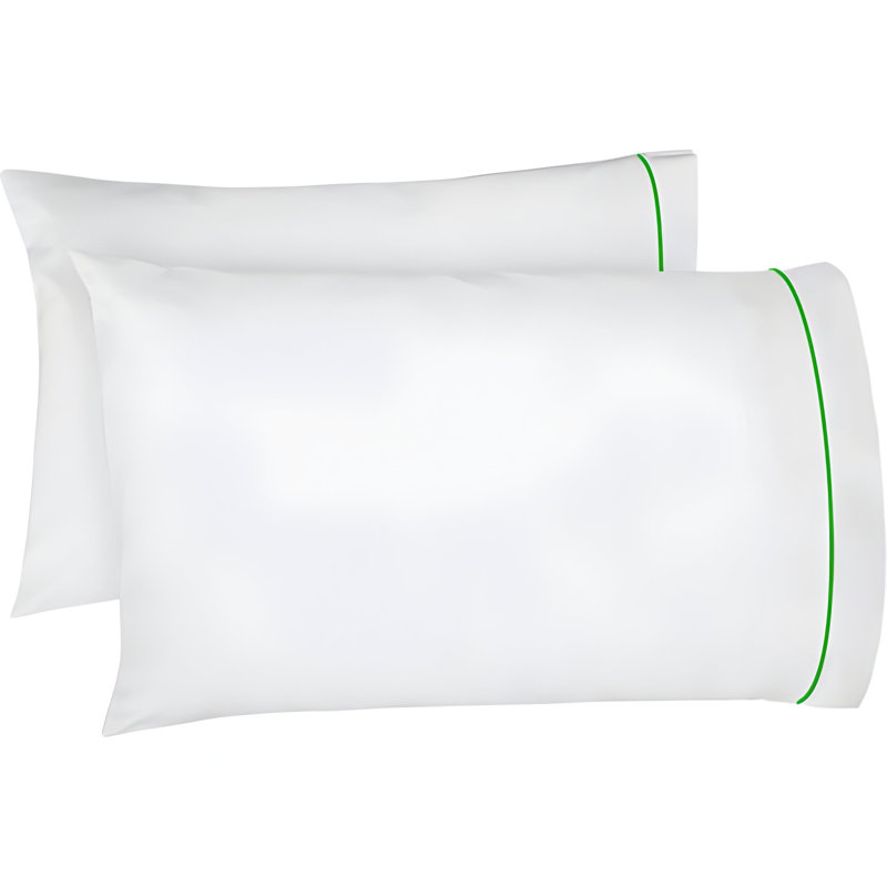 400TC Single Embroidery Cotton Sateen Pillowcases (Set Of 2), White/Green