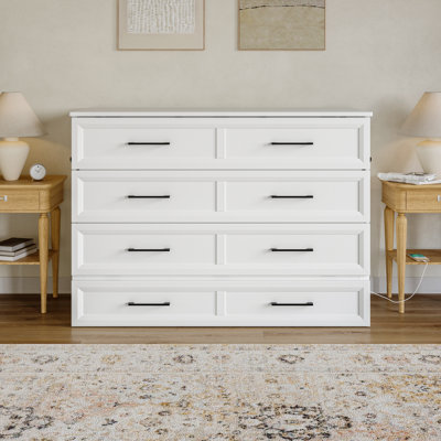 Tucson Wood Murphy Bed Chest with Storage Drawer, Built-in Charging station and Mattress