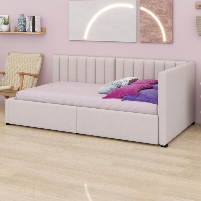 Lit de rangement rembourré Ninette, Beige