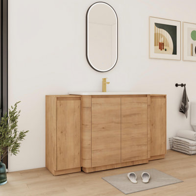 60'' Single Freestanding Bathroom Vanity With Ceramic Top,Bathroom Storage Cabinet And Shelves