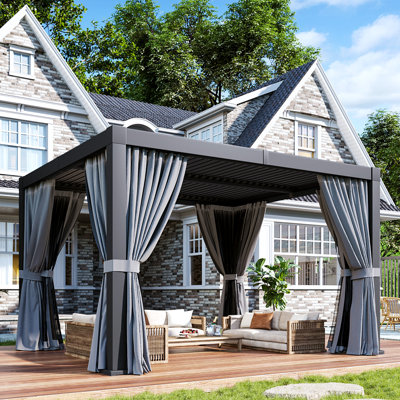 12 Ft. W x 10 Ft. D Outdoor Pergola, Louvered Pergola, Aluminum Pergola for Patio