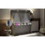 Grand lit gris avec bureau, lumières et ports à DEL, idéal pour les petites chambres d'amis, design rebond, couleur de contreplaqué de qualité, charge d'éclairage, gymnase à la maison peu encombrant, pliage à deux pistons-129628374