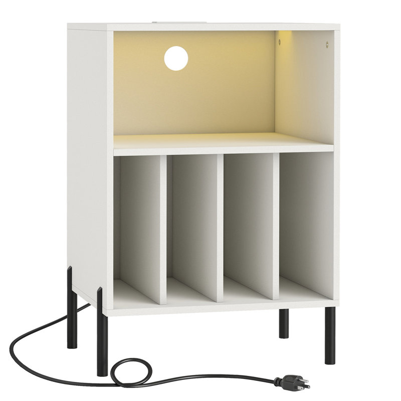 Support tourne-disque pour tourne-disque avec support de rangement et tablette en vinyle blanc, Blanc