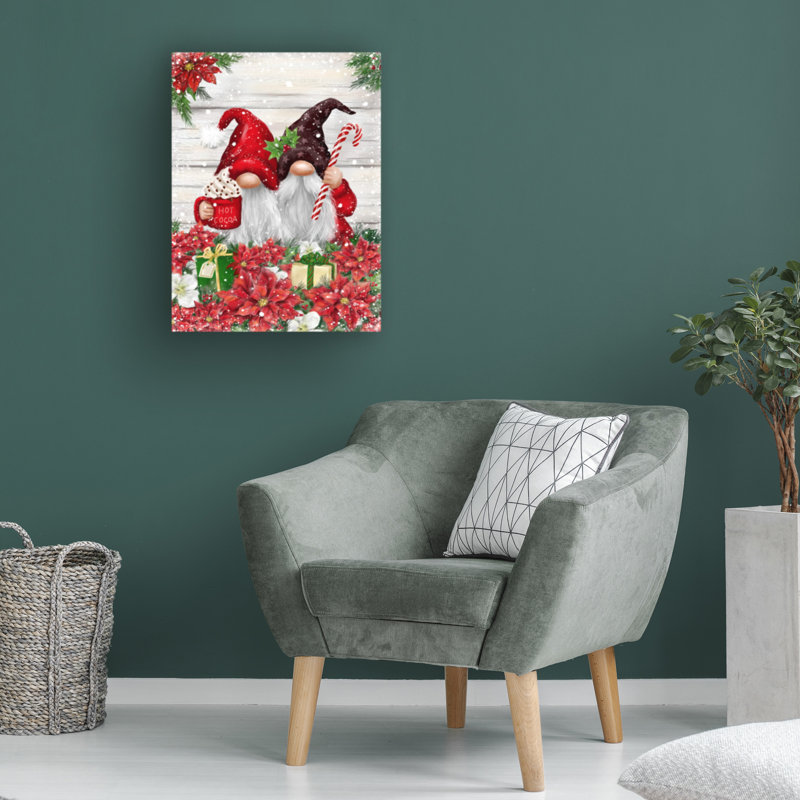 Art sur toile MAKiko Gnomes avec poinsettias, H 24 po x l 32 po