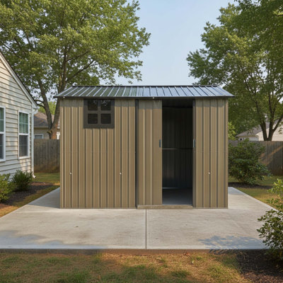 Remise de rangement extérieure en acier galvanisé avec porte coulissante, remise utilitaire résistante aux intempéries pour l'organisation de la pelouse, du patio et de la cour.
