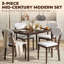 Ensemble de table de salle à manger 5 pièces pour 4 personnes, table de cuisine et chaises de style moderne Mid-Century avec sièges et dossiers rembourrés, structure en bois massif pour petit espace, salle à manger, salon, blanc crème-1141563172