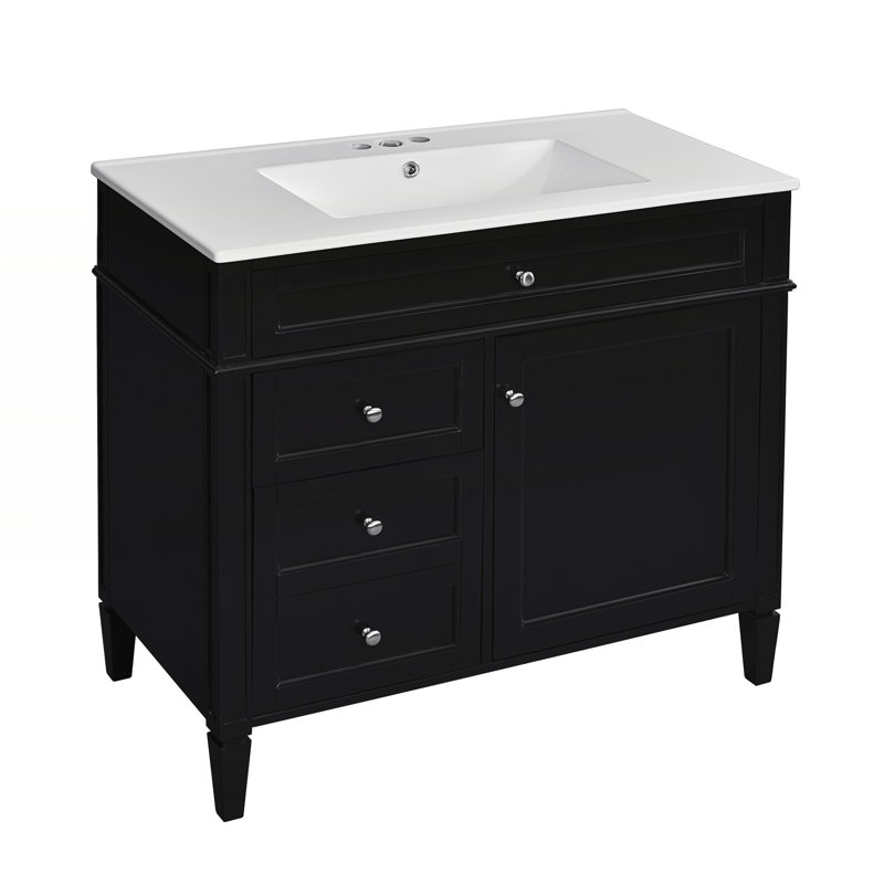 Meuble-lavabo 36 po avec lavabo supérieur, Noir, noir, noir, noir, Argent argent