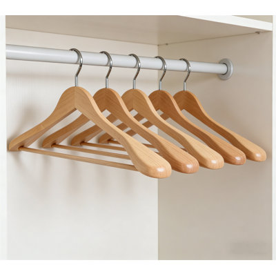 30 Pack Wide Shoulder Wooden Suit Hanger With Thickened Flat Hook & Anti-Slip Trouser Bar – Heavy Duty, Glossy Finis