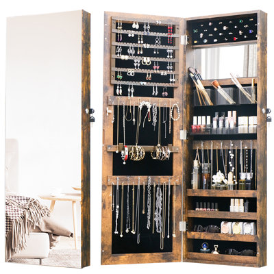 14.5'' Wide Wall/Door Mounted Jewellery Armoire with Full-Length Mirror​