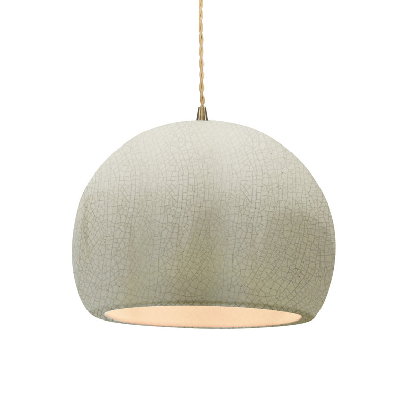 Luminaire suspendu à 1 lumière Aschwin, H 9,25 po x l 12,25 po x P 12,25 po, Blanc craquelé, Laiton antique